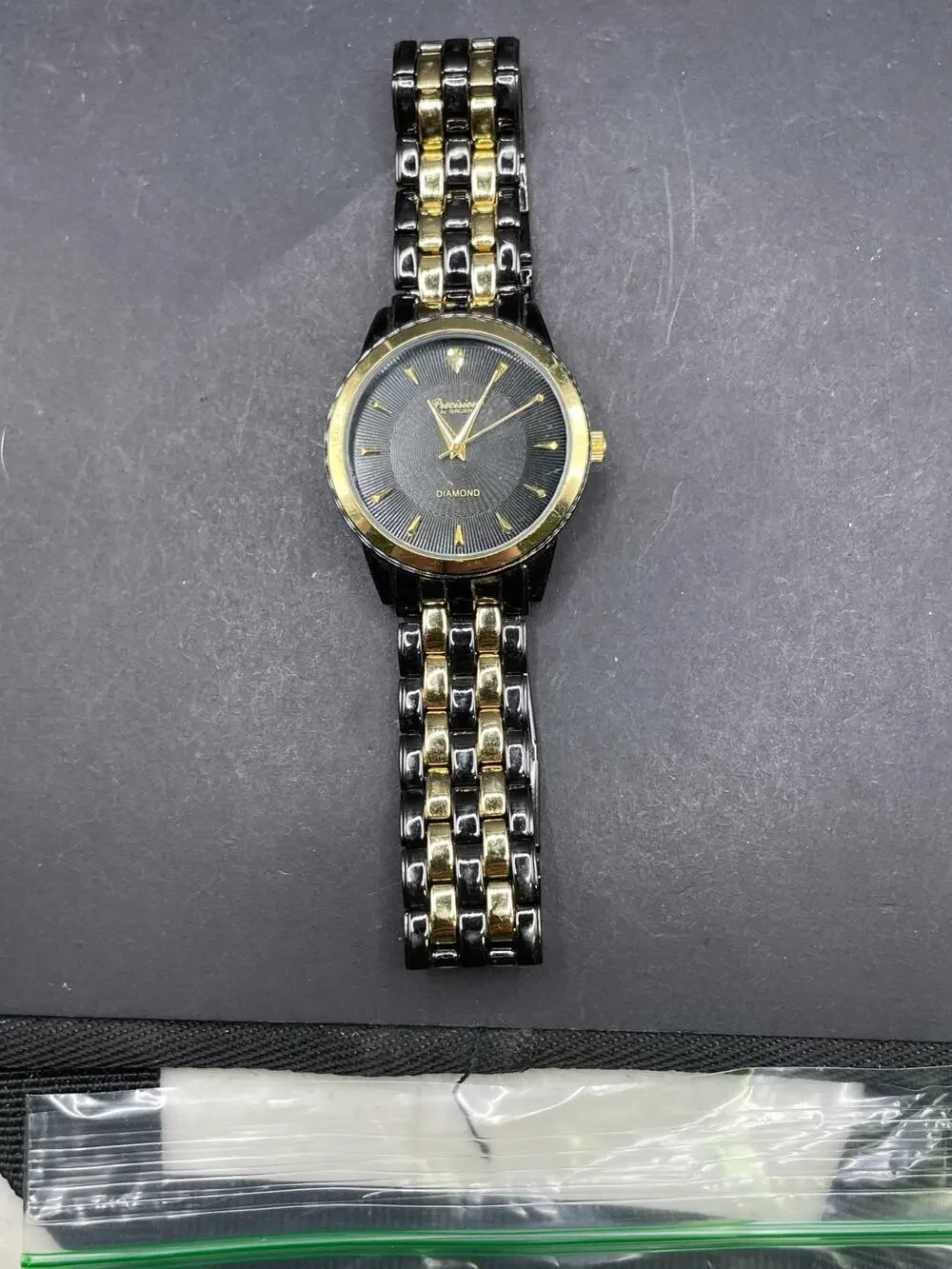 Precision By Gruen Diamond Quartz Watch Black Dial Gunmetal And Gold GP418MN